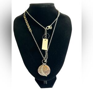 Chico's Tamera Mixed Metal Rhinestone Star And Moon  Pendant Necklace 18”- 24”